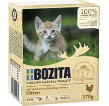 Bozita Kitten kattmat med kyckling, spannmålsfri, bitar i sås, förpackning om 370 gram.
