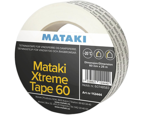 Mataki Xtreme Tape 60 tätningstejp för vindskydd och ångbroms, 60 millimeter gånger 25 meter