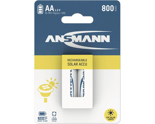 Ansmann AA Mignon NiMH uppladdningsbart batteri 1,2 Volt 800 milliamperetimmar för solcellslampor i tvåpack