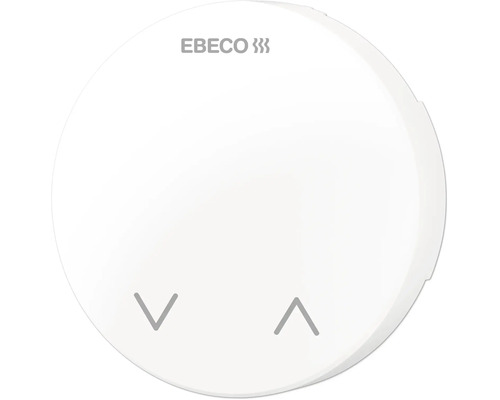 Ebeco termostat för golvvärme, rund design med piltangenter för temperaturreglering.