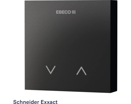 Ebeco termostat för Schneider Exxact brytarserie med pilsymboler för temperaturreglering
