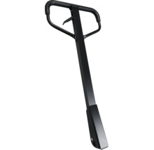 Dragstång för pallyftare av metall med ergonomiskt handtag och manöverspak.