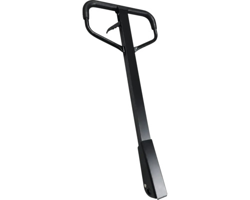 Dragstång för pallyftare av metall med ergonomiskt handtag och manöverspak.