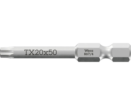 Wera skruvbit TX 20 gånger 50 millimeter av stål för Torx skruvar