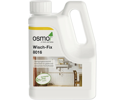 Osmo Wisch-Fix 8016 rengöringskoncentrat för oljade och vaxade trägolv i en vit plastbehållare med skruvkork.