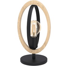 Bordslampa med trä- och metalldetaljer samt ljuskälla