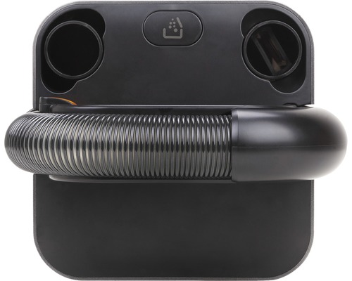 Svart dammsugartillbehör med slang och behållarsymbol