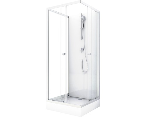 Duschkabin AURLANE White Wave designdusch silvergrå klarglas ljus 90x90 cm CAB301 Fyrkantig duschkabin med skjutdörrar och duschset