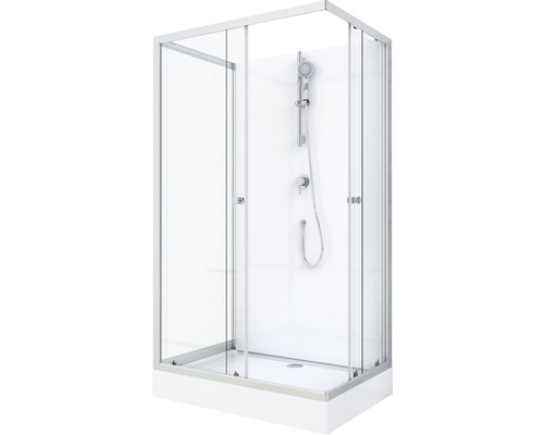 Duschkabin med skjutdörrar och duscharmatur