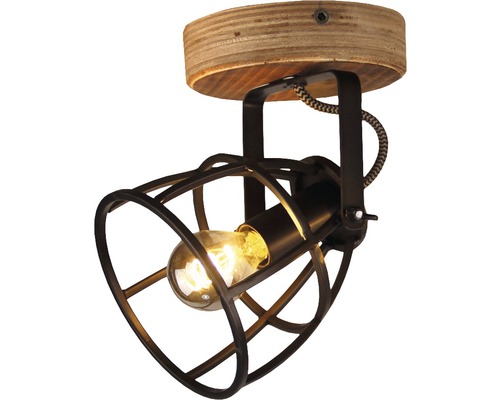 Taklampa med träsockel och metallbur