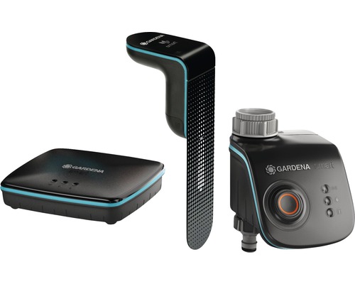 Gardena Smart System bestående av gateway, sensor och vattenregulator