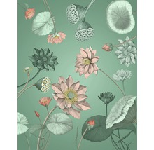 Illustration med lotusblommor och blad