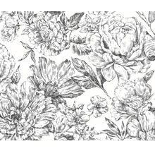 Svartvitt blommönster med blommor och blad