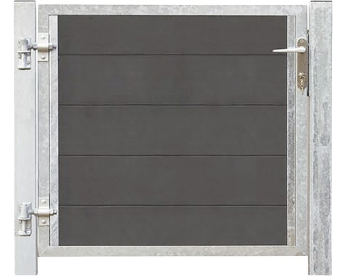 Kompositgrind PLUS Futura vänstervänd skiffergrå 99x91cm + 16cm stålstolpar Trädgårdsgrind med metallram och låssystem