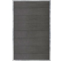 Grå garageport med horisontell panelstruktur och ram