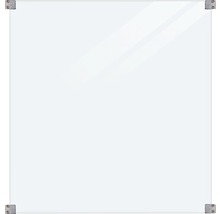 Kvadratisk magnetisk glastavla med fästen i hörnen.