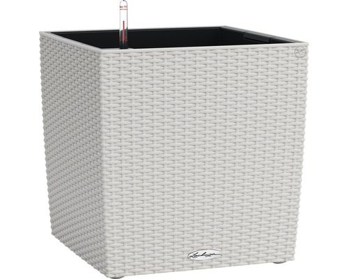Självvattnande blomkruka LECHUZA Cube Cottage plast 40x40x40cm ljusgrå inkl. substrat Fyrkantig blomkruka med bevattningssystem och temperaturindikator