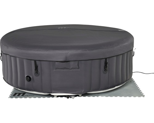 Uppblåsbar rund bubbelpool med lock på golvskyddsmattor