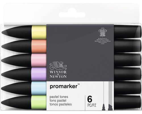 Winsor & Newton Promarker pennor pastellfärger, 6 stycken