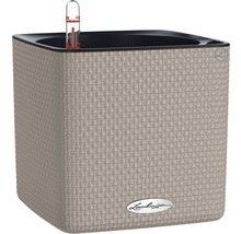 Fyrkantig planteringslåda med bevattningssystem och vattennivåindikator