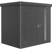 Metallträdgårdsskjul med dubbeldörr och sidofönster