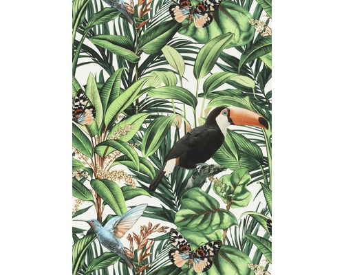 Tapet ERISMANN Paradisio 2 floral grön 10121-07 Tapet med tropiskt mönster, inklusive tukaner, kolibrier, fjärilar och blad