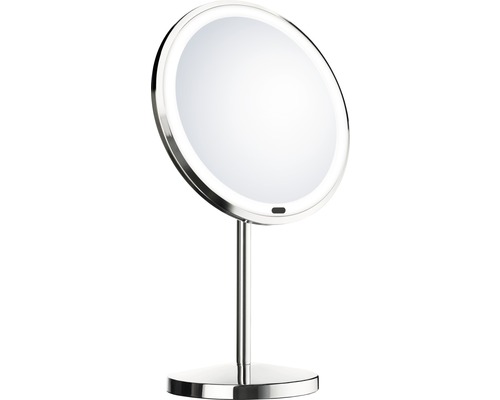 Sminkspegel med LED-belysning SMEDBO Outline krom med sensor 7x förstoring 200 mm Rund sminkspegel med LED-belysning på en piedestal