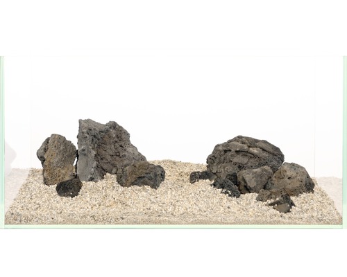 Akvarium med lavastenar och grus