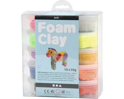 Foam Clay set, självhärdande modellermassa med små kulor, 10 gånger 35 gram