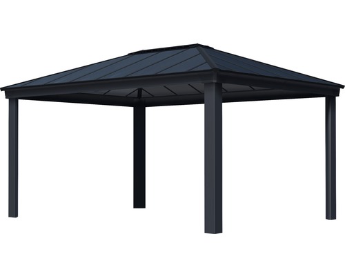 Fristående paviljong med rektangulära stolpar och tak