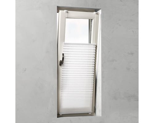 Fönster med monterad plisségardin