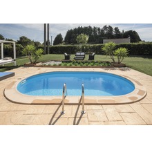 Nedgrävd pool GRE oval 700x320x120cm inkl. sandfiltersystem, skimmer, stege, filtersand, bottenskyddsfleece & anslutningsslang vit