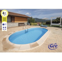 Nedgrävd pool GRE oval 700x320x120cm inkl. sandfiltersystem, skimmer, stege, filtersand, bottenskyddsfleece & anslutningsslang vit
