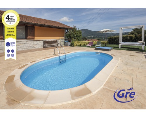 Nedgrävd pool GRE oval 500x300x150cm inkl. sandfiltersystem, skimmer, stege, filtersand, bottenskyddsfleece & anslutningsslang vit Nedgrävd pool GRE oval 500x300x150cm inkl. sandfiltersystem, skimmer, stege, filtersand, bottenskyddsfleece & anslutningsslang vit