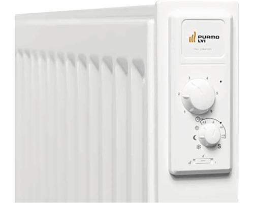 Detaljvy av en vit radiator med kontrollpanel