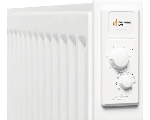 Detaljvy av ett element med termostat och PURMO LVI logotyp.