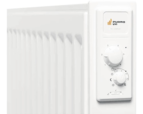 Närbild av ett element med vridreglage för temperaturinställning