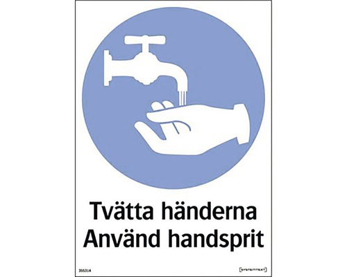 Skylt SYTEMTEXT Tvätta händerna hårdplast 210x297mm