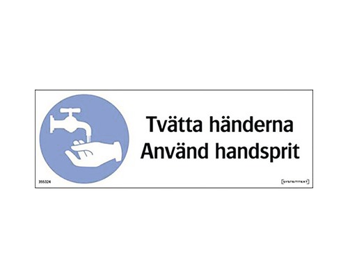 Skylt SYTEMTEXT Tvätta händerna hårdplast 297x105mm
