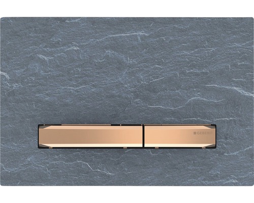 Spolplatta GEBERIT Sigma50 röd guld/Mustang grå skiffer 245x164 mm 7722591 Geberit manöverpanel mot mörk bakgrund