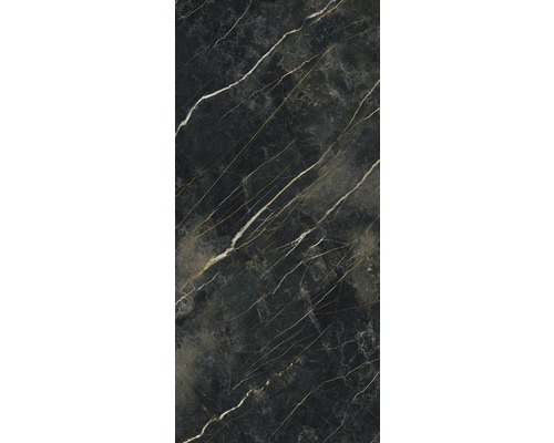 Klinker Darkstone svart blank marmoroptik 120x120x0,9 cm Mörkt kakel med marmorlook och ådror