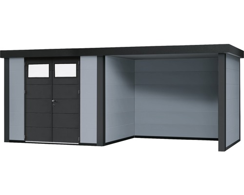 Redskapsbod med dubbeldörr och sidoplats