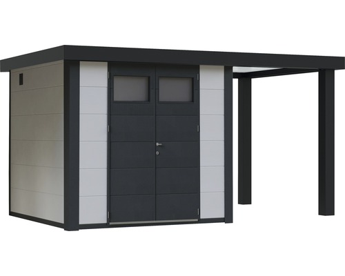 Trädgårdsskåp med dubbeldörr, fönster och tak