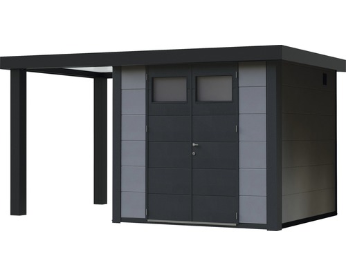 Förråd med carport av metall