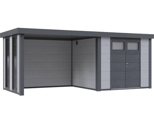 Trädgårdshus med tillbyggnad och dubbeldörr