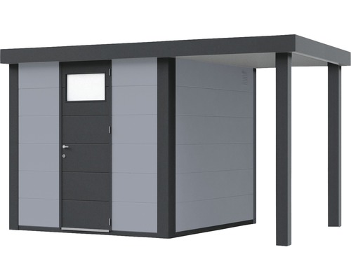 Modernt trädgårdshus med integrerat skydd