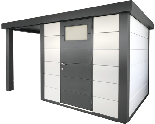 Modernt redskapsbod med tillbyggnad, dörr och fönster