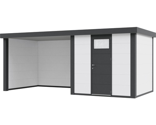 Trädgårdshus med tillbyggnad och dörr