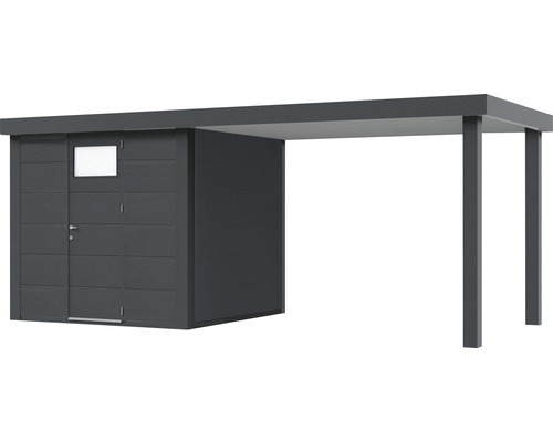 Modern trädgårdsskjul med tak och dörr