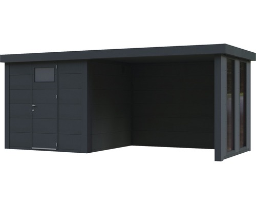 Trädgårdshus med förlängning och dörr